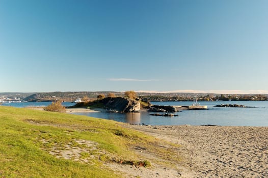 Public beach in Oslo, with a view over Oslo fjord.
