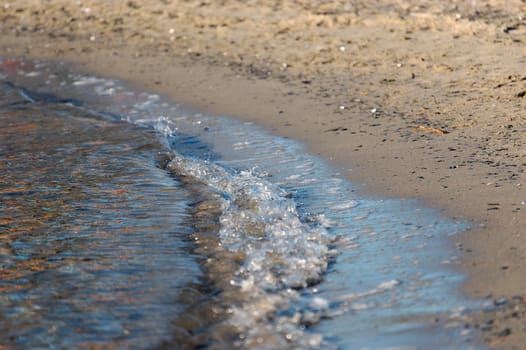 A small surf on a sandy beach
