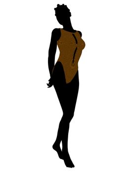 African american female swimsuit illustration silhouette on a white background