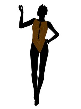 African american female swimsuit illustration silhouette on a white background