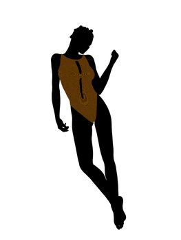 African american female swimsuit illustration silhouette on a white background
