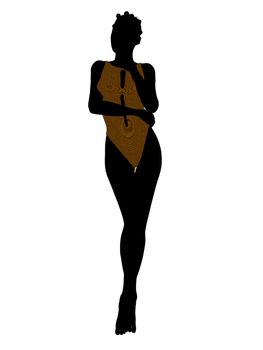 African american female swimsuit illustration silhouette on a white background