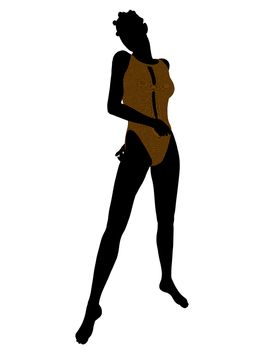 African american female swimsuit illustration silhouette on a white background