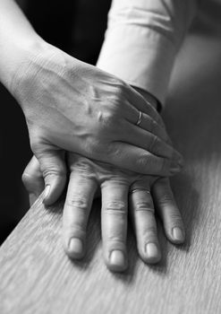 Hands of the adult of the man and the woman