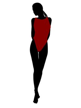 African american female swimsuit illustration silhouette on a white background