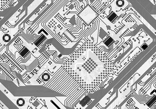 Printed monochrome industrial circuit board graphical background