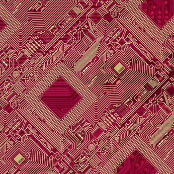 Printed red industrial circuit board graphical pattern