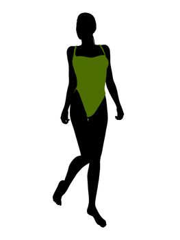 African american female swimsuit illustration silhouette on a white background