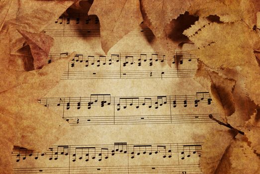 music on old paper and leaves