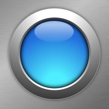 blue blank button on metal surface with copyspace