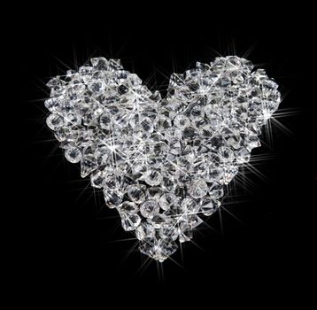 great love heart made of diamonds on black background