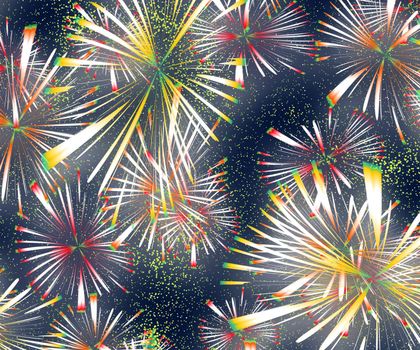 big bright explosive fire works in the night sky
