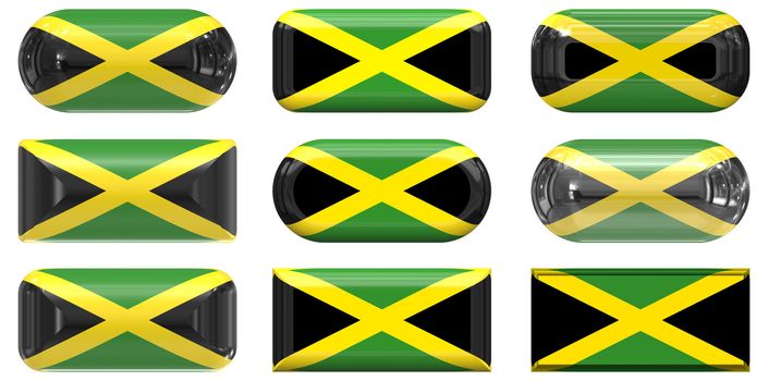 nine glass buttons of the Flag of Jamaica