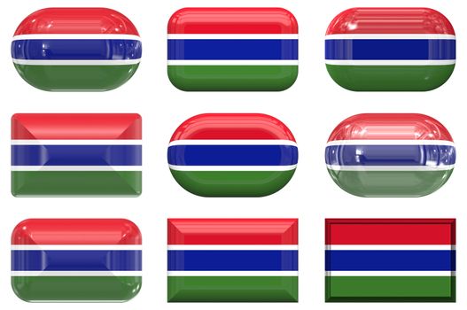 nine glass buttons of the  Flag of Gambia