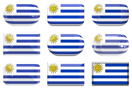 nine glass buttons of the  Flag of Uruguay