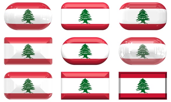 nine glass buttons of the  Flag of Lebanon