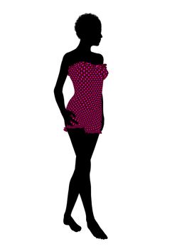 African american female swimsuit illustration silhouette on a white background
