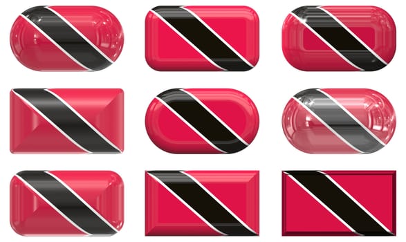 nine glass buttons of the  Flag of Trinidad and Tobago