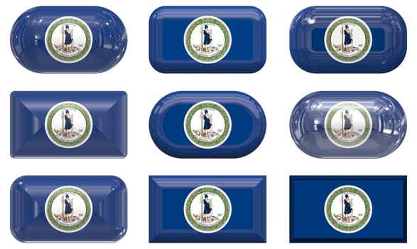 nine glass buttons of the  Flag of Virginia