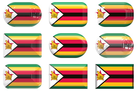 nine glass buttons of the  Flag of Zimbabwe