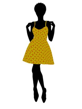Fasionly dressed african american female silhouette on a white background