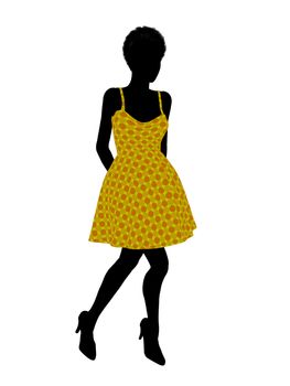 Fasionly dressed african american female silhouette on a white background