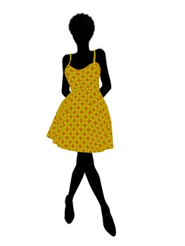 Fasionly dressed african american female silhouette on a white background