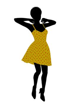 Fasionly dressed african american female silhouette on a white background