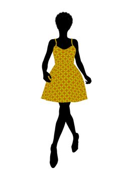 Fasionly dressed african american female silhouette on a white background