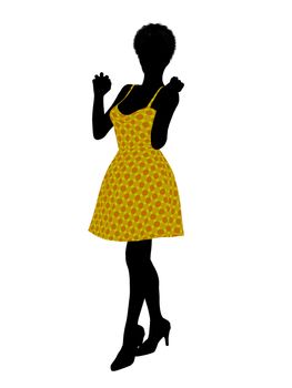 Fasionly dressed african american female silhouette on a white background