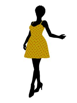 Fasionly dressed african american female silhouette on a white background