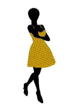 Fasionly dressed african american female silhouette on a white background