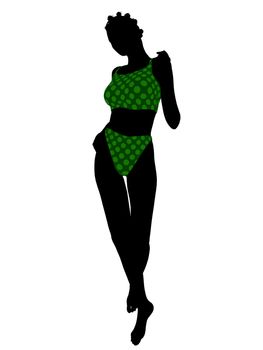 African american female swimsuit illustration silhouette on a white background