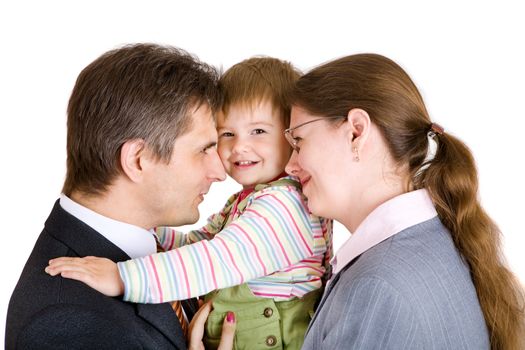 playing mother, father and child in office