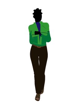 African american casual outdoor dressed female silhouette on a white background
