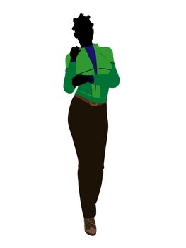 African american casual outdoor dressed female silhouette on a white background