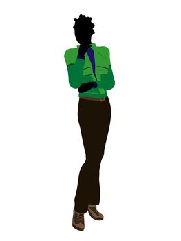 African american casual outdoor dressed female silhouette on a white background