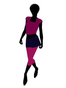 Casual dressed african american female silhouette on a white background
