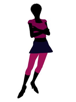 Casual dressed african american female silhouette on a white background