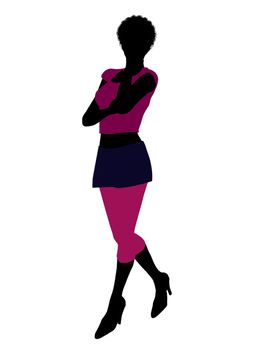 Casual dressed african american female silhouette on a white background