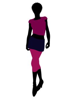 Casual dressed african american female silhouette on a white background