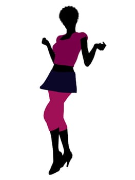 Casual dressed african american female silhouette on a white background