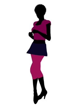 Casual dressed african american female silhouette on a white background
