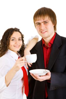 businessman and girl drinking coffee
