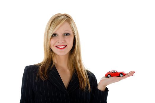 Business woman advertises selling the cars