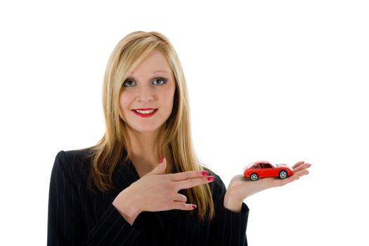 Business woman advertises selling the cars