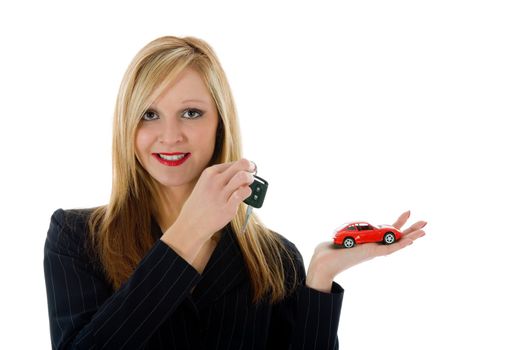 Business woman advertises selling the cars