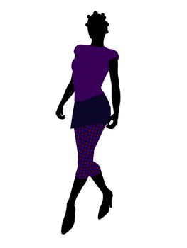 Casual dressed african american female silhouette on a white background
