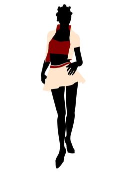 Fasionly dressed african american female silhouette on a white background