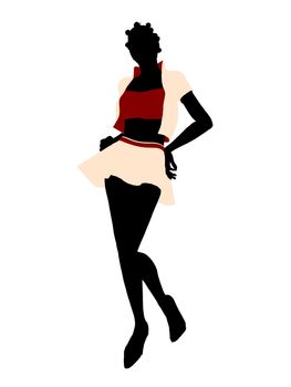 Fasionly dressed african american female silhouette on a white background
